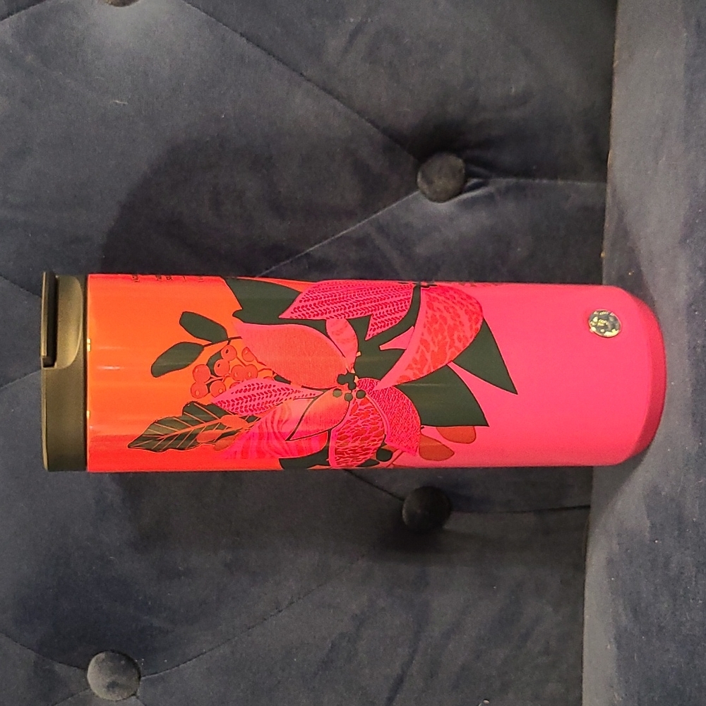 Starbucks 2021 Christmas Holiday Pink Poinsettia 16 Oz Vacuum Insulated Tumbler